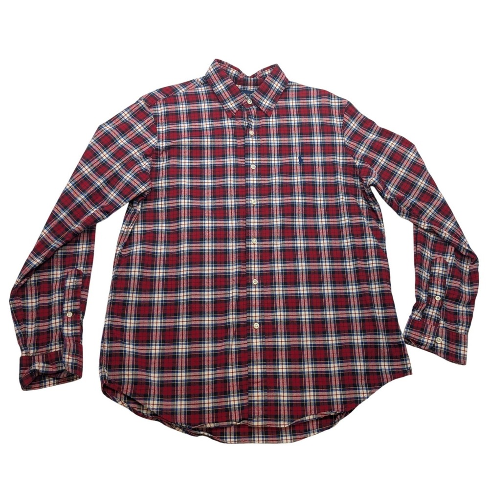 Ralph Lauren Plaid Button Down Mens Large Red White Blue Long Sleeve